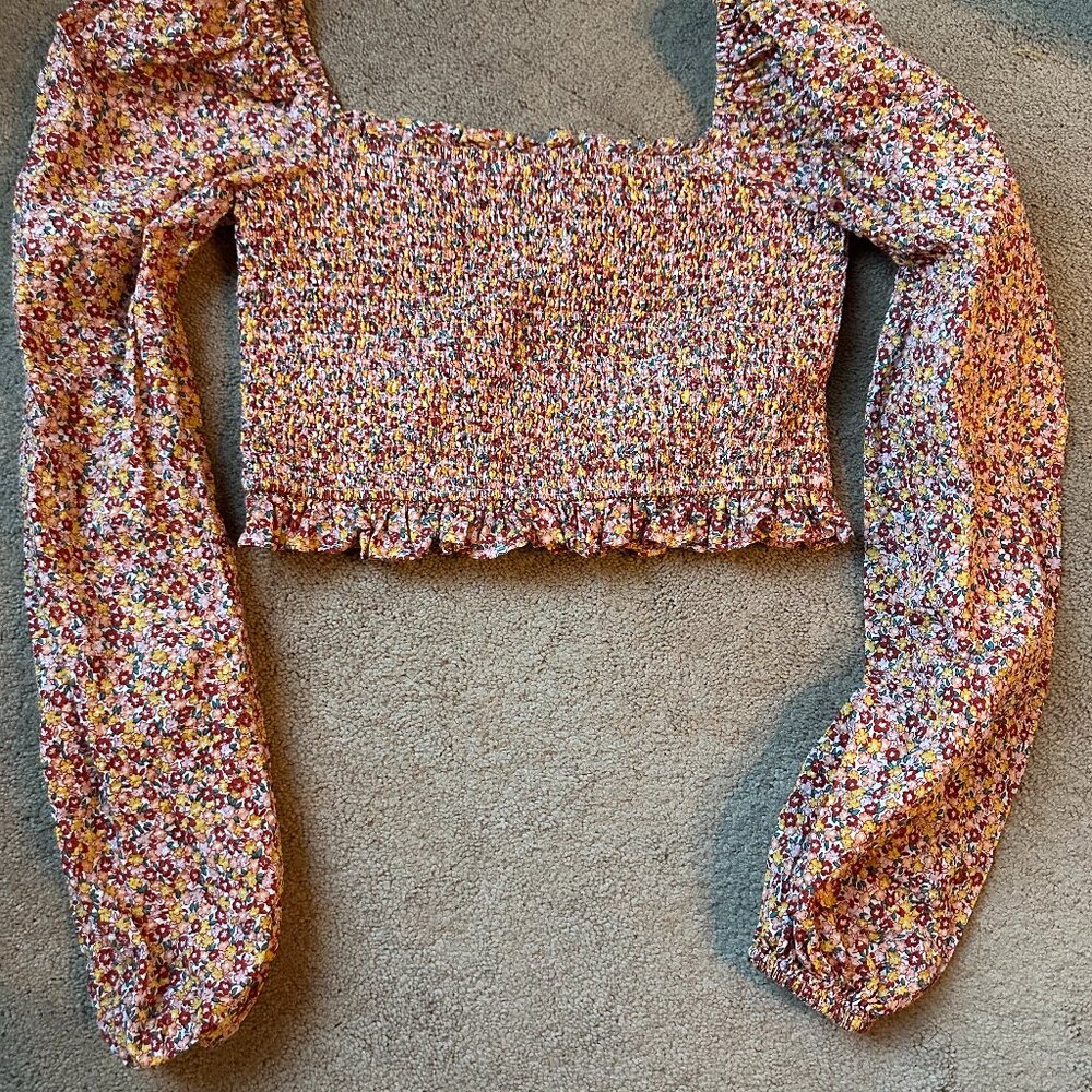 Mink PINK Smocked Long Sleeve Puff sleeve top size medium